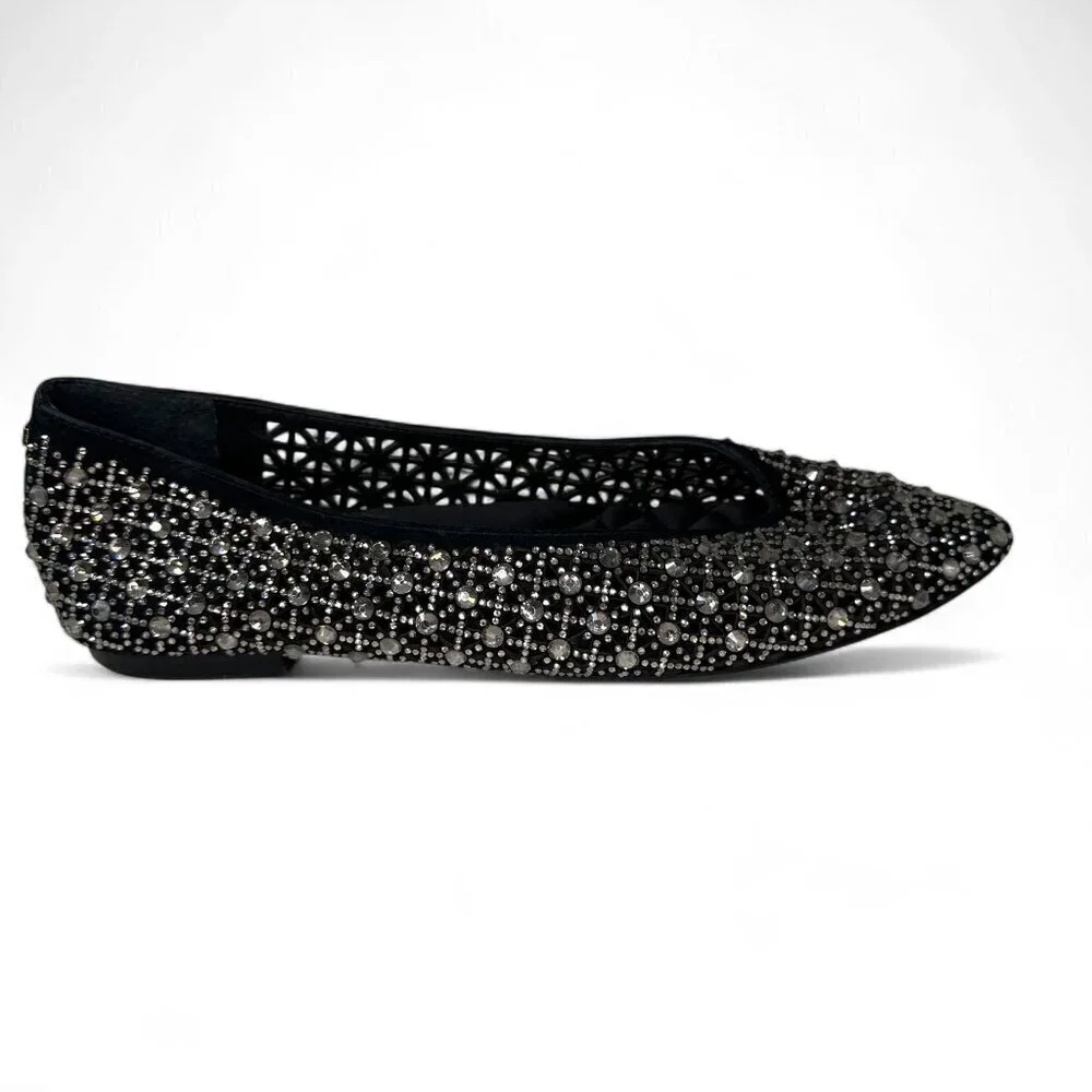 Birdies Women's Goldfinch Pointed Toe Suede Ballet Flat in Pewter Crystal 8.5 - Picture 9 of 16
